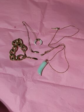 Plunder Gold-Tone Bracelet and Mint Pendant Necklace Set